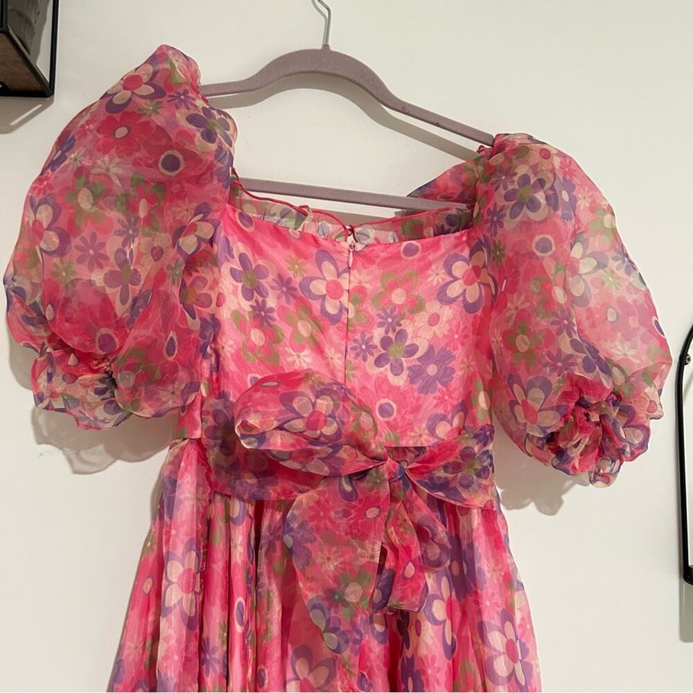 Sugar Thrillz‎ Growin’ Pretty Maxi Dress Sweetheart Neck Sheer Puff Sleeve XS - Picture 4 of 10